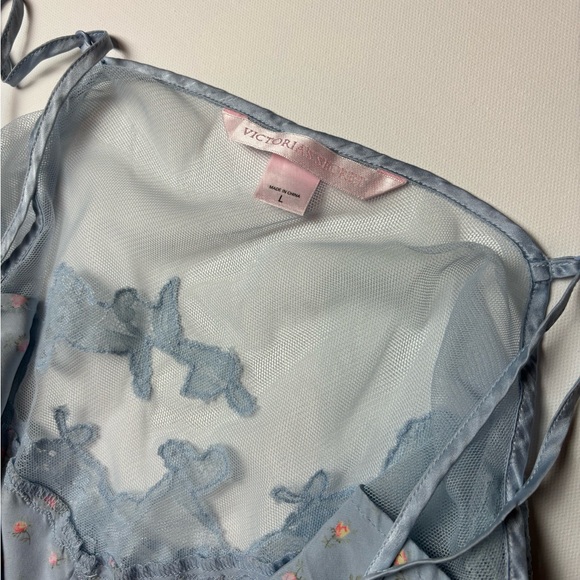 Blue Floral Victoria’s Secret Slip Dress with Lace - Picture 5 of 10